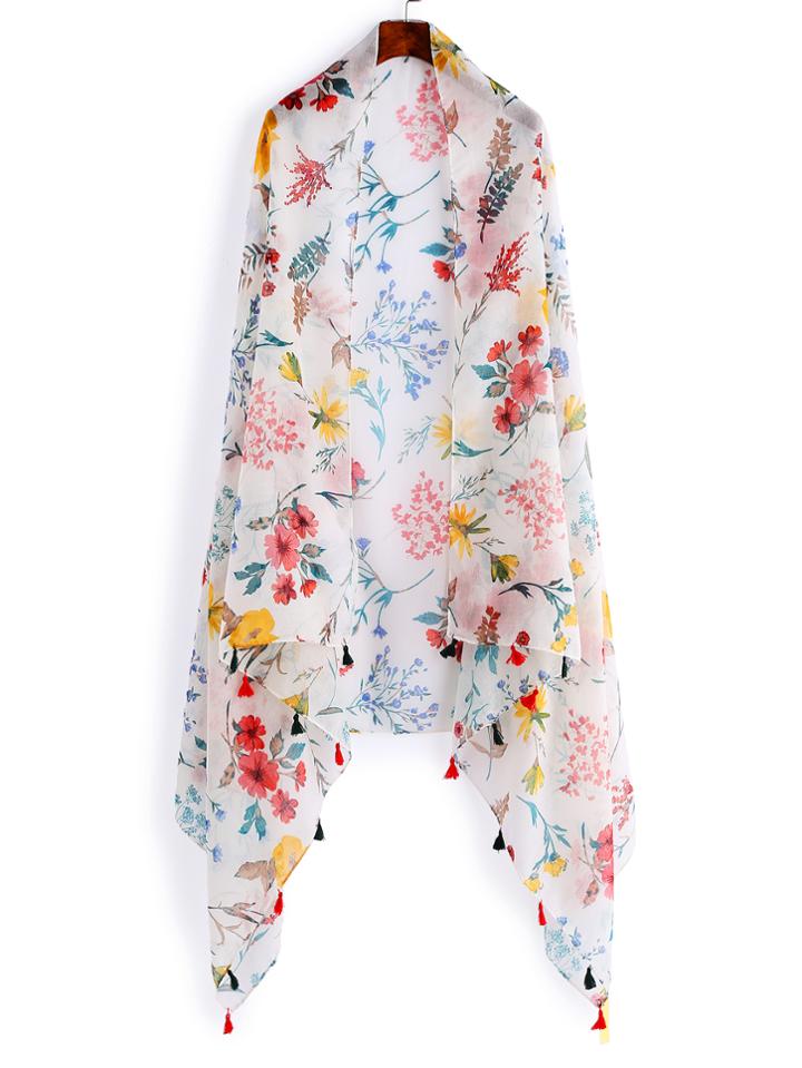 Shein Calico Print Tassel Detail Scarf