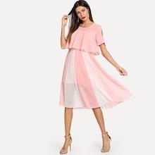 Shein Open Shoulder Beaded Contrast Stripe Dress