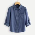 Shein Single Breasted Roll Up Sleeve Blouse