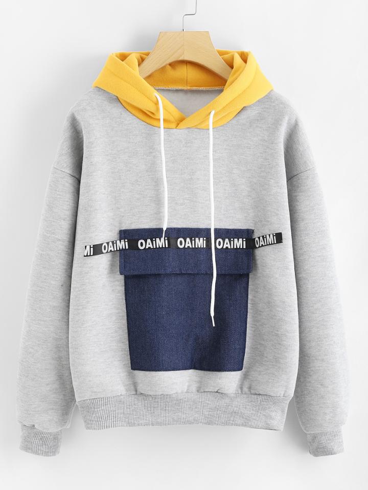 Shein Color Block Pocket Front Hoodie