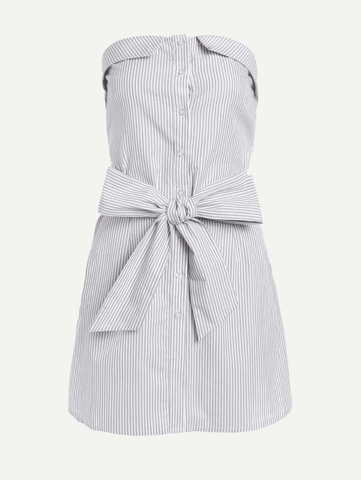 Shein Bardot Vertical Striped Dress With Self Tie
