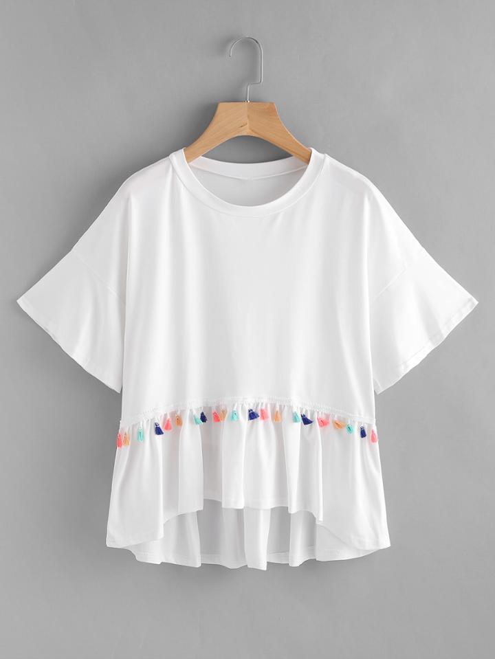Shein Tassel Trim Frill Hem Tee