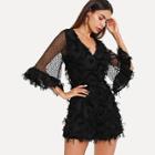 Shein Bell Sleeve Lace Applique Plunging Romper