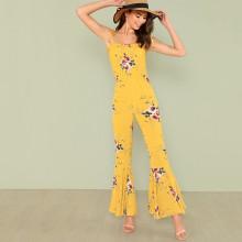 Shein Flower Print Flare Hem Jumpsuit