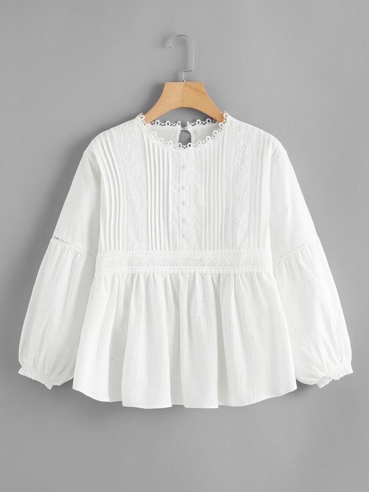 Shein Embroidered Detail Babydoll Blouse