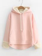 Shein Lambswool Detail Kangaroo Pocket Hoodie