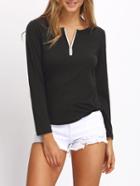 Shein Black Long Sleeve Zipper T-shirt