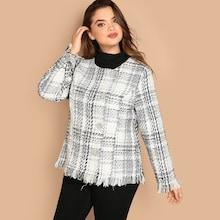 Shein Plus Frayed Edge Tweed Coat