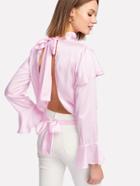Shein Bow Tie Neck Backless Satin Blouse