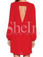 Shein Red Long Sleeve Rouge Backless Dress