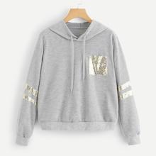 Shein Contrast Sequin Hooded Sweatshirt