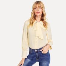 Shein Solid Knot Neck Chiffon Blouse