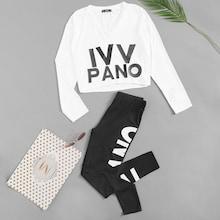Shein Letter Print V-neck Top & Leggings Co-ord