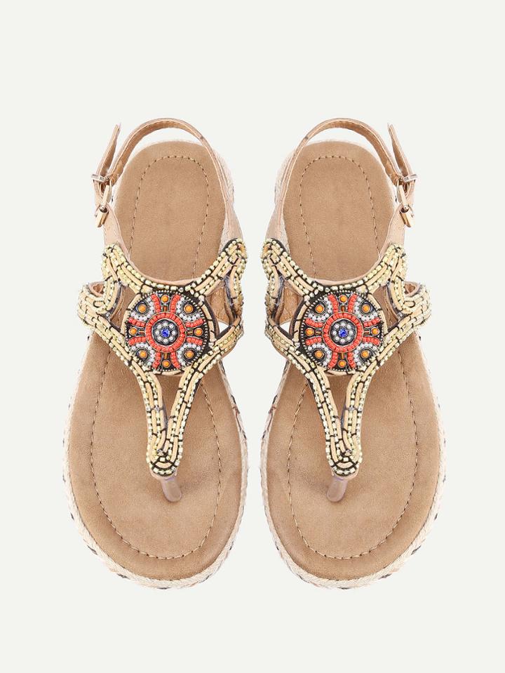 Shein Beaded Embellished Toe Post Sandals
