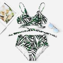 Shein Wrap Random Leaf Print Bikini Set
