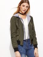 Shein Olive Green Contrast Hood 2 In 1 Bomber Jacket