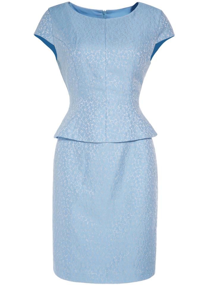 Shein Blue Cap Sleeve Peplum Jacquard Sheath Dress