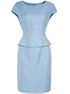 Shein Blue Cap Sleeve Peplum Jacquard Sheath Dress