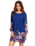 Shein Blue Lantern Sleeve Floral Shift Dress