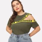 Shein Plus Lettering Tape Cutout Ribbed Tee