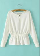 Rosewe Chic Solid White Long Sleeve Round Neck T Shirt