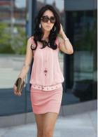 Rosewe Sleeveless Pink Chiffon Sheath Dress