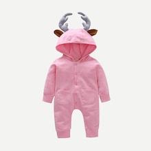 Shein Toddler Girls Antler Decoration Hooded Jumpsuit