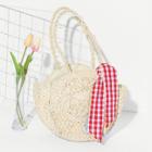 Shein Girls Straw Handbag With Gingham Scarf