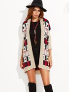 Shein Multicolor Tribal Pattern Drop Shoulder Open Front Cardigan