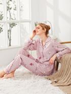 Shein Contrast Binding Pitaya Print Shirt & Pants Pj Set