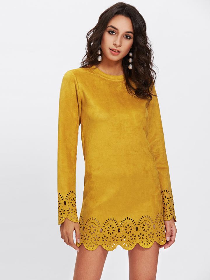 Shein Scallop Laser Cut Suede Dress