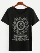 Shein Black Sun Print T-shirt