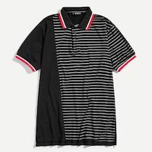 Shein Men Contrast Trim Striped Panel Polo Shirt