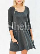 Shein Grey Charcoal Long Sleeve Pockets Dress