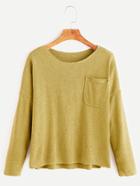 Shein Mustard Drop Shoulder Dip Hem Pocket T-shirt