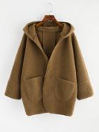 Shein Hooded Double Pockets Fluffy Coat