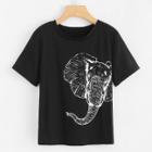 Shein Elephant Print Short Sleeve T-shirt