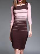 Shein Pink Color Block Striped Knit Sheath Dress