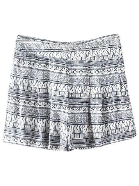 Shein Grey Stripe Print Zipper Side Pleated Shorts