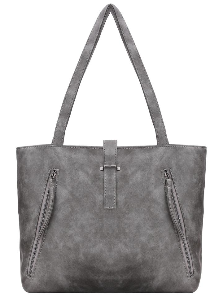 Shein Buckle Belt Zip Embellished Tote Bag - Grey