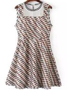 Shein Geometric Print Sheer Neck A-line Dress