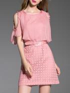 Shein Pink Open Shoulder Backless Belted A-line Dress