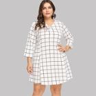 Shein Plus Zip Front Grid Dress