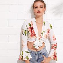 Shein Deep V Neckline Floral Print Blouse