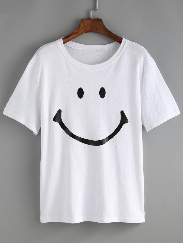 Shein White Smiling Face Print T-shirt