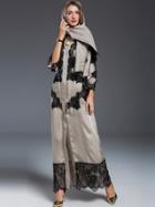 Shein Apricot Scarf Contrast Lace Maxi Dress