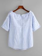 Shein Boat Neckline Contrast Striped Blouse With Buttons