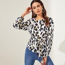 Shein Self Belted Leopard Top