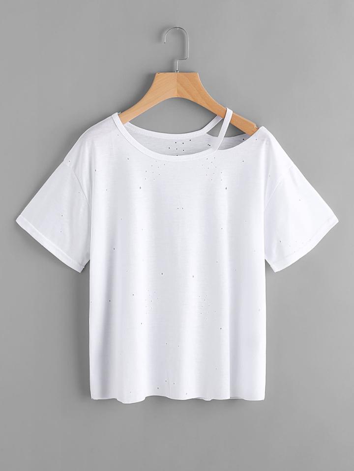 Shein Ripped Neck Distressed Tee