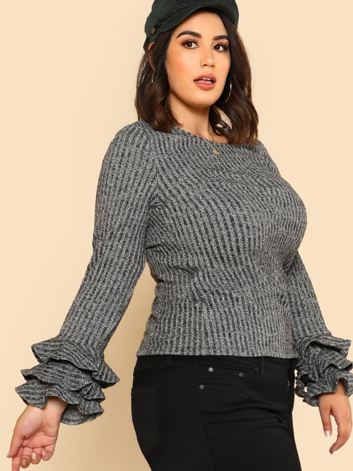 Shein Layered Ruffle Cuff Rib Knit T-shirt